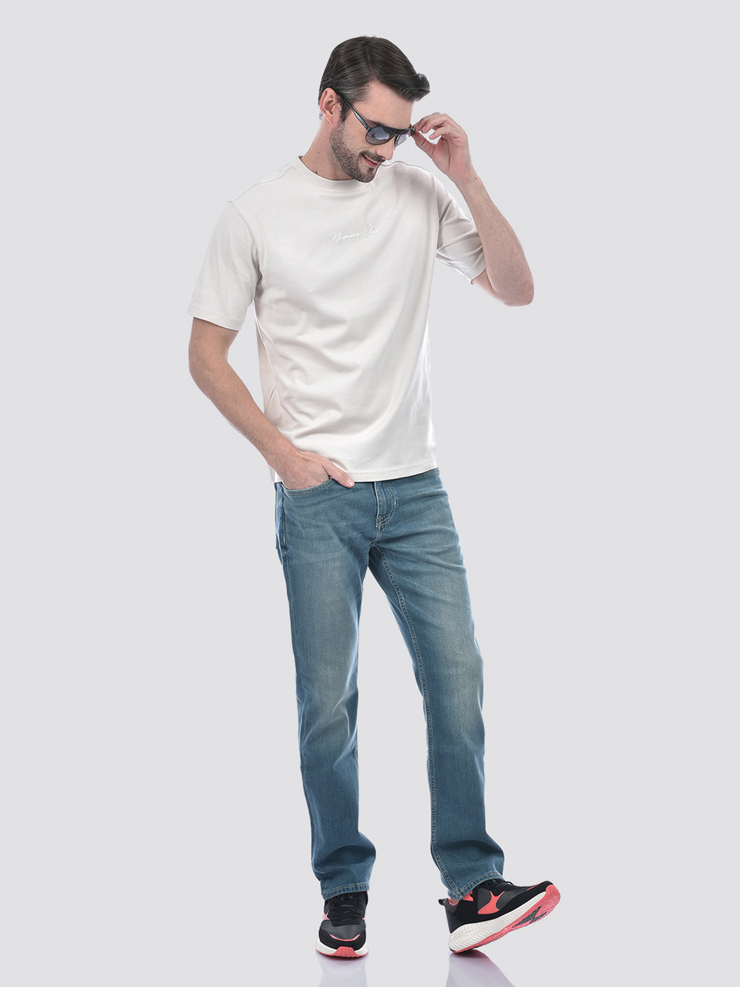 Numero Uno Men's Half Sleeve Regular Fit Off White Round Neck T-Shirt